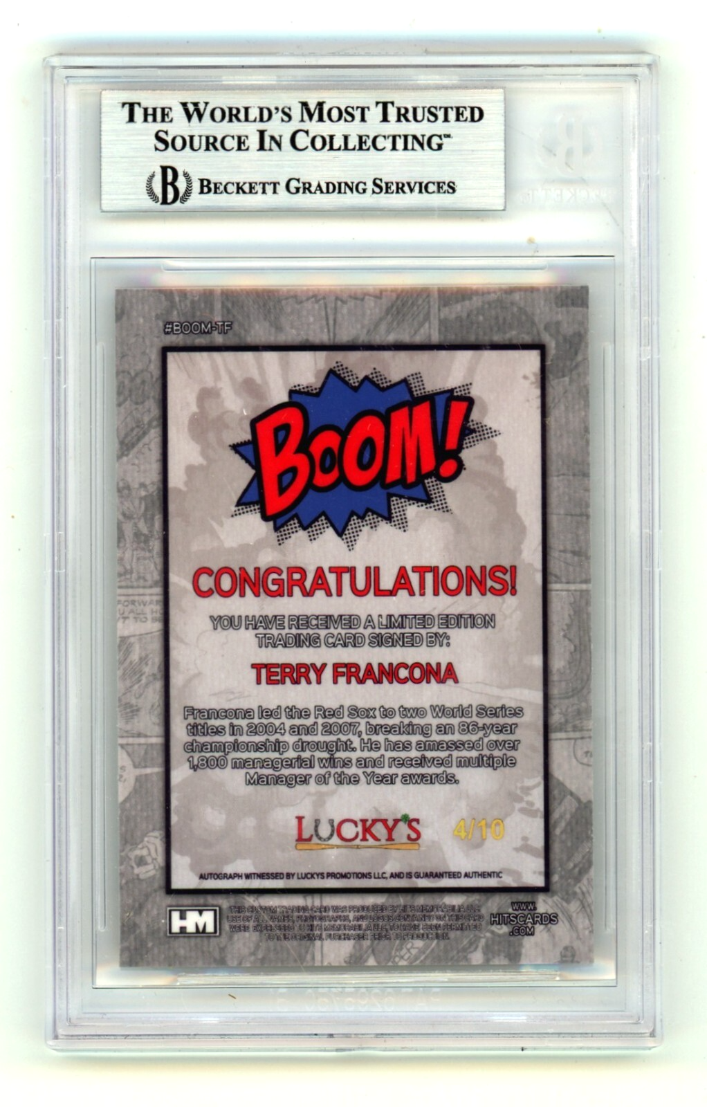 Terry Francona 2024 Hits Memorabilia BOOM Gold /10 Signed BGS BAS Auto Red Sox1