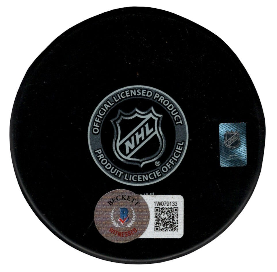 Kevin Stevens Signed Penguins Puck w/ 91-92 Cup 2x 50 Goal Beckett Wit BAS COA1