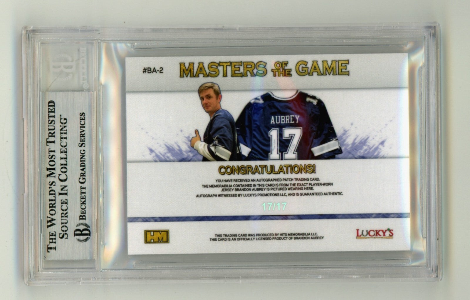 Brandon Aubrey 2023 Hits Mem Silver H RPA Dual Patch Auto RC JSY # 17/17 BGS BAS1