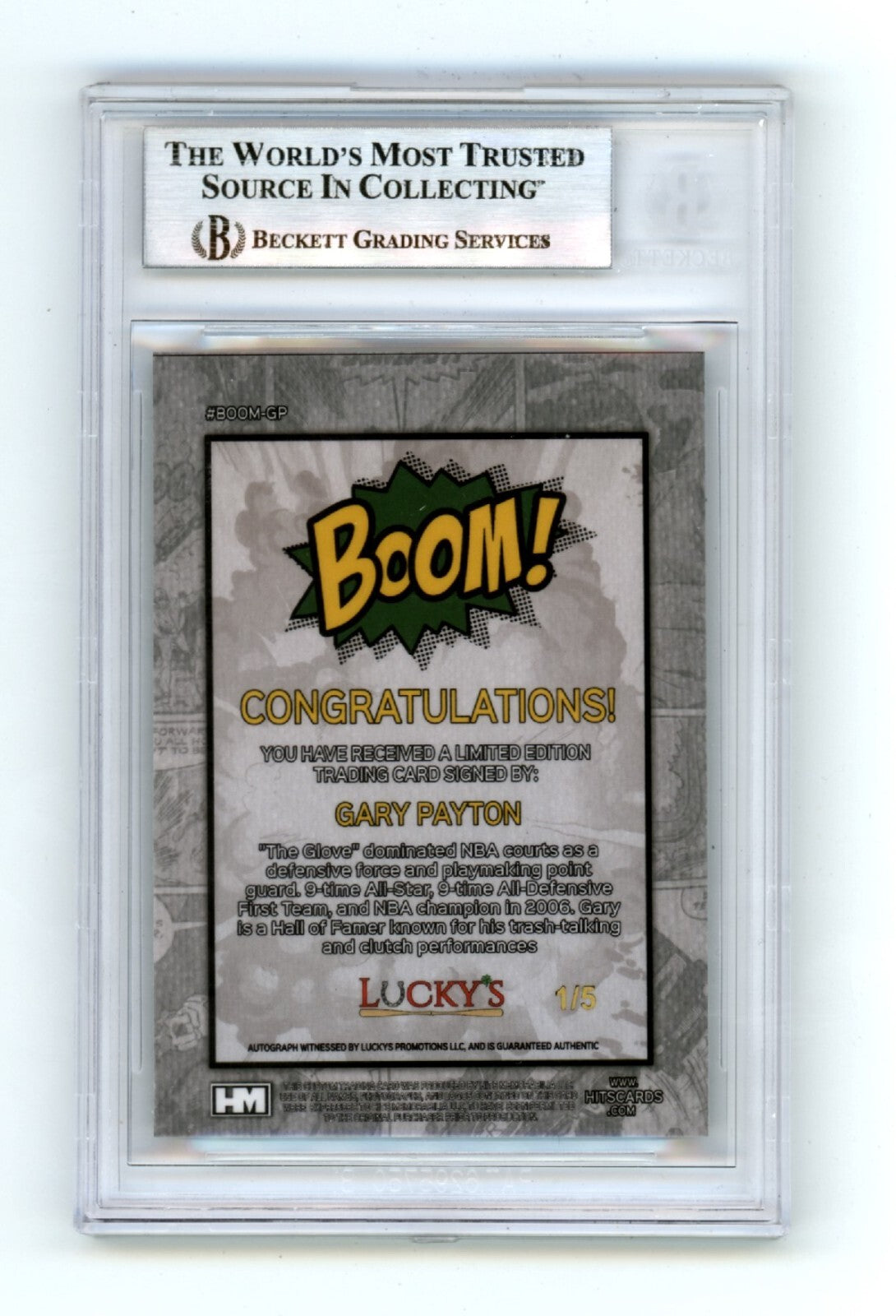 Gary Payton 2024 Hits Memorabilia BOOM Green #/5 Signed BGS BAS Auto Sonics1