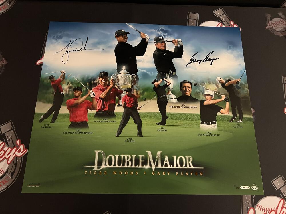 Tiger Woods & Gary Player Signed Auto 20x24 Photo Double Major 31/50 UDA COA0