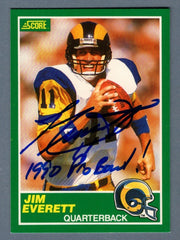 Jim Everett Signed 1989 Score Football #244 w/ 1990 Pro Bowl! LSCM COA LA Rams0
