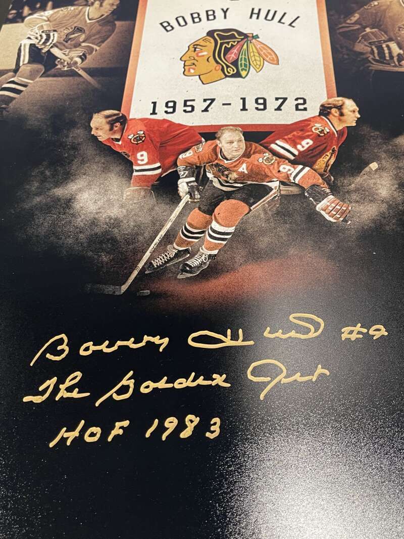 Bobby Hull Signed 16x20 Photo The Golden Jet + HOF 1983 Blackhawks PSA COA1