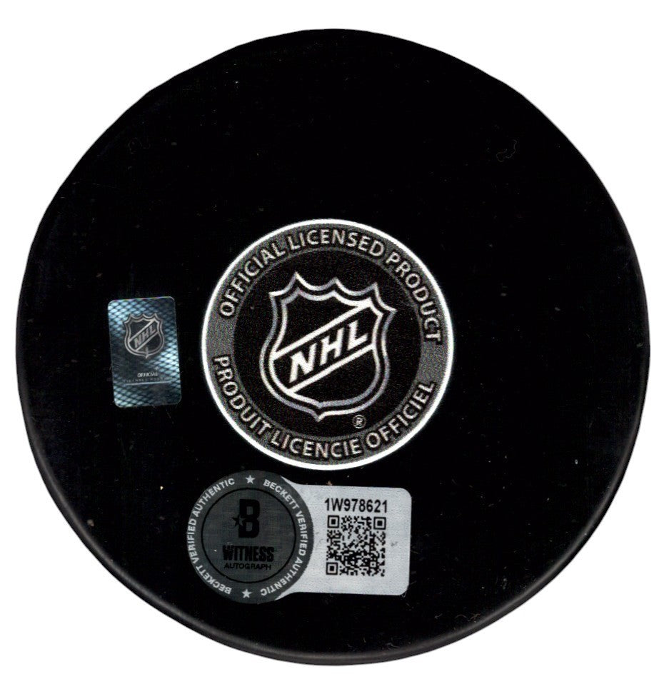 Ken Morrow Signed Islanders Puck w/ 80 81 82 83 4x Cup Beckett Witness BAS COA1