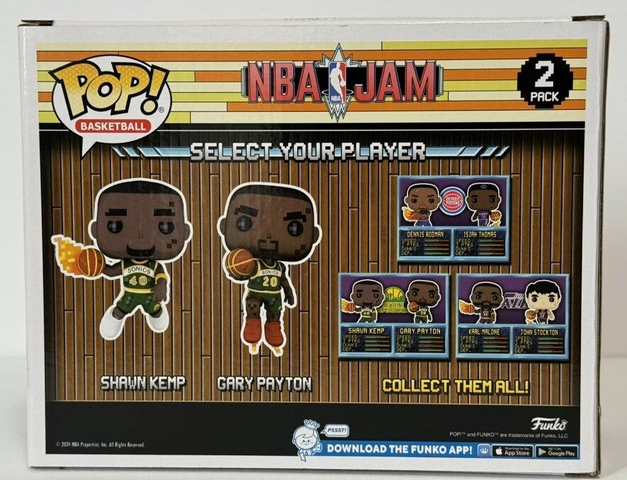 Gary Payton & Shawn Kemp Signed Auto NBA JAM Funko Pop w/ Ins Beckett W BAS COA5