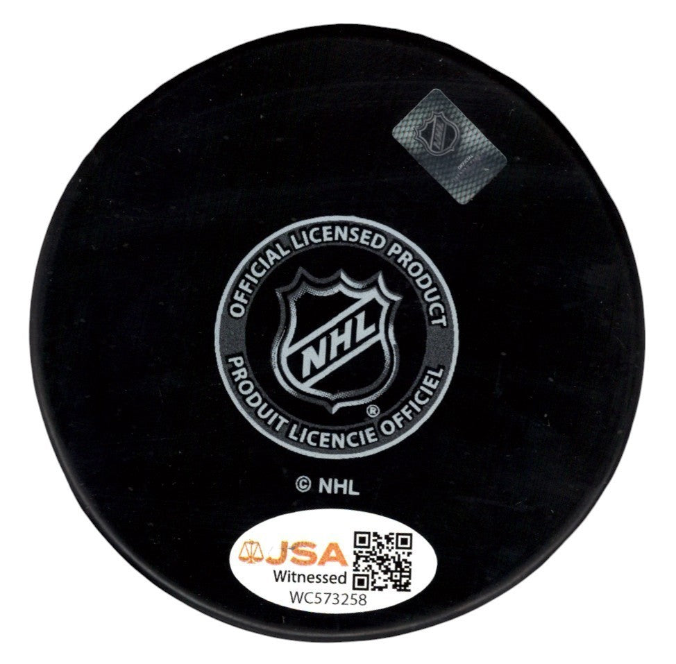 Joe Mullen Signed Autographed Penguins Logo Puck w/ HOF 2000 JSA Witness COA1