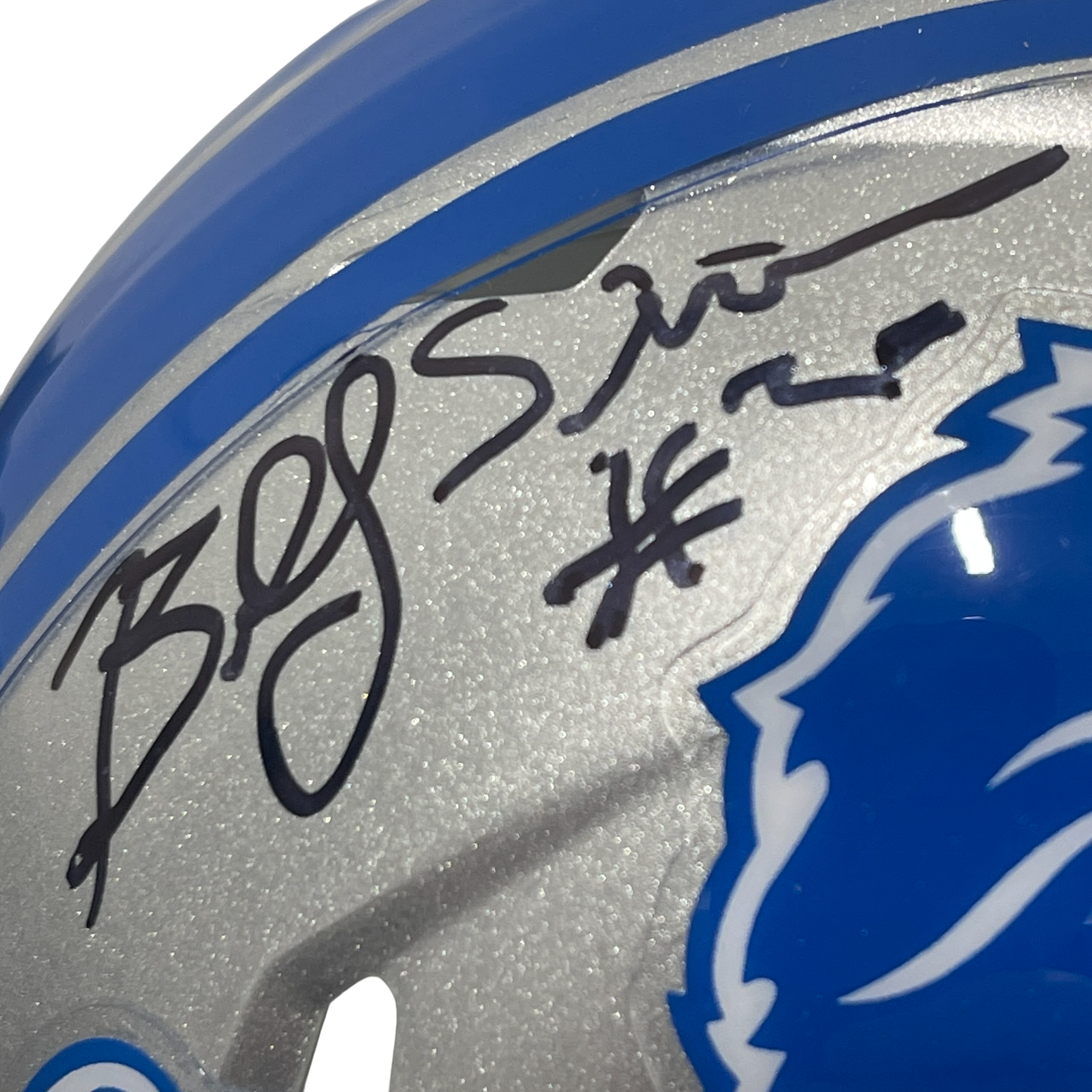 Billy Sims Signed Lions Speed Mini Helmet w/ 80 ROY Beckett Witness BAS COA1