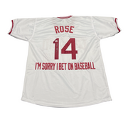 Pete Rose Signed Cincinnati Reds Custom Im Sorry I Bet Jersey JSA COA0