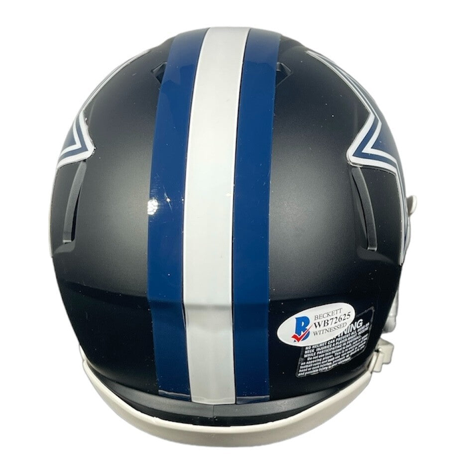 Ezekiel Elliott Signed Cowboys Flat Black Mini Helmet Beckett Wit BAS COA2
