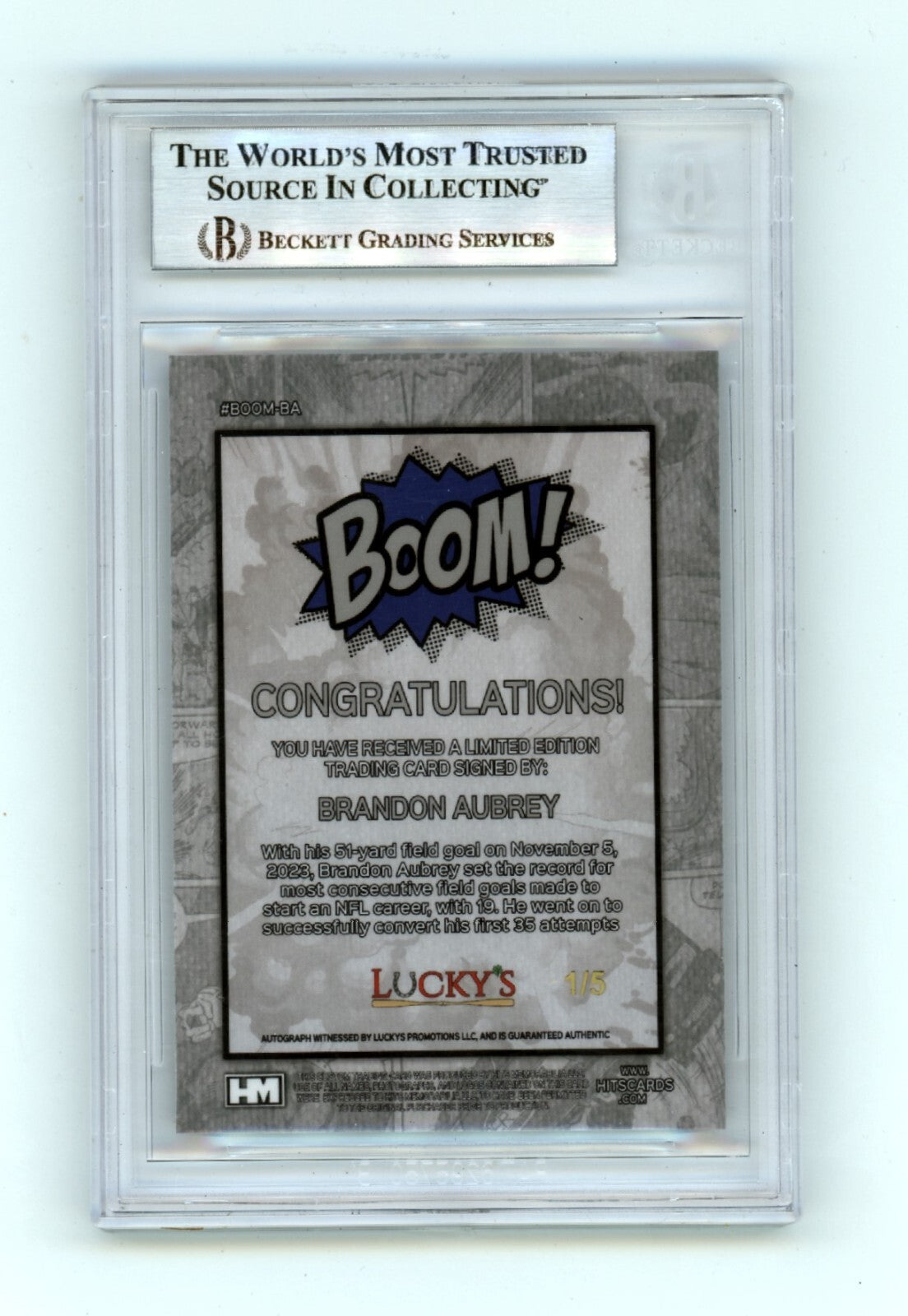 Brandon Aubrey 2024 Hits Memorabilia BOOM Blue #/5 Signed BGS BAS Auto Cowboys1