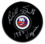 Billy Smith Signed New York Islanders Logo Puck w/ 1982 Vezina PSA ITP COA0