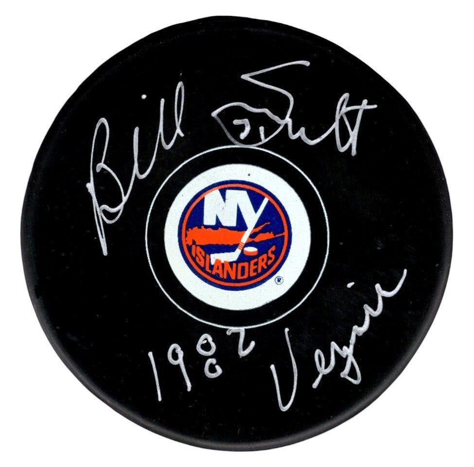 Billy Smith Signed New York Islanders Logo Puck w/ 1982 Vezina PSA ITP COA0