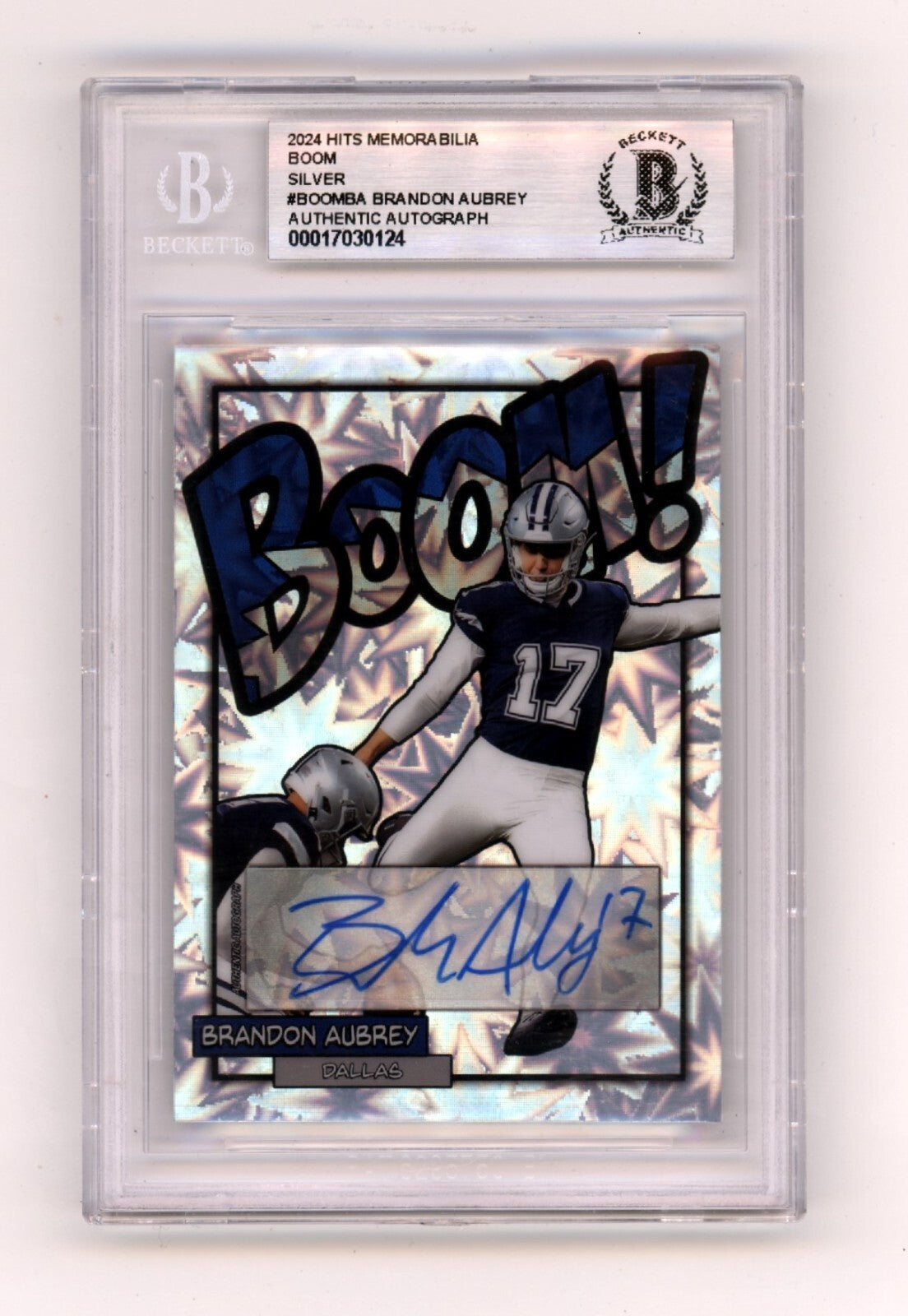 Brandon Aubrey 2024 Hits Memorabilia BOOM Silver Signed BGS BAS Auto Cowboys0