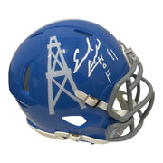 Earl Campbell Signed Houston Oilers Blue TB Mini Helmet w HOF 91 JSA Witness COA0