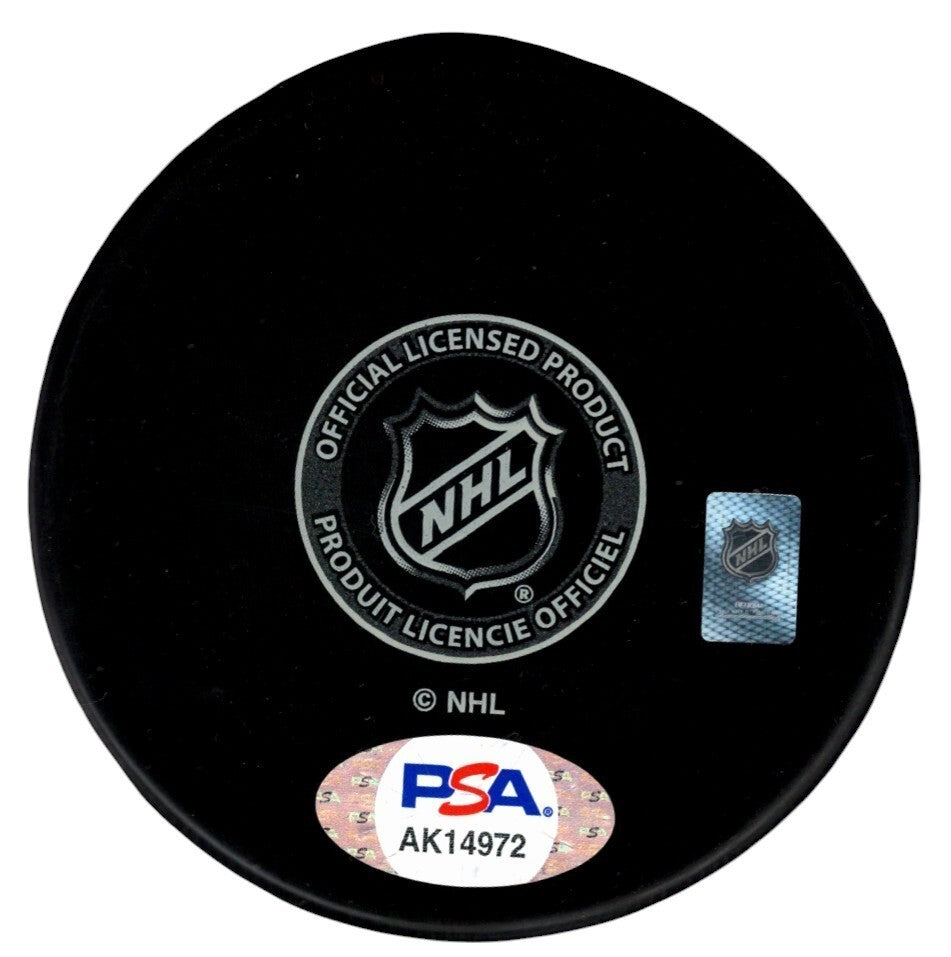 Gilles Villemure Signed New York Rangers Logo Puck w/ 3x NHL All Star PSA COA1
