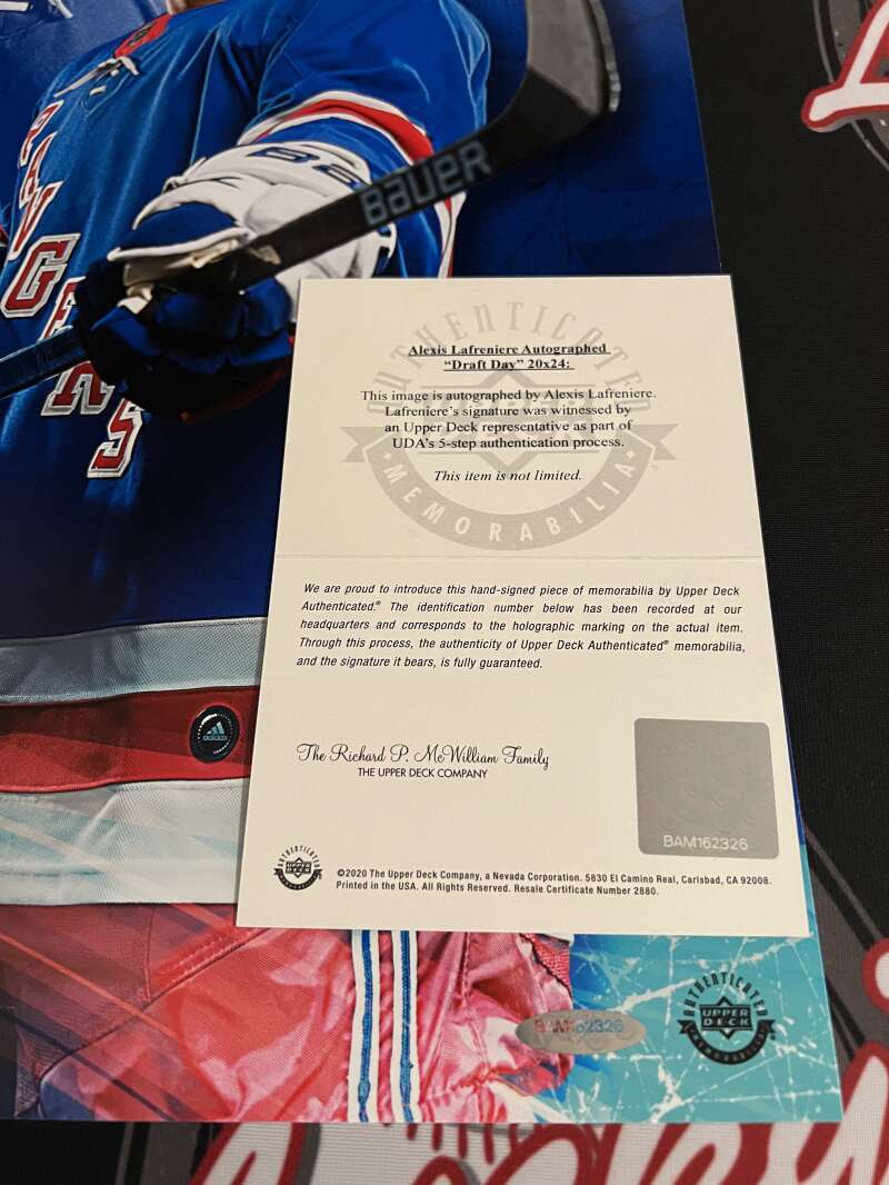 Alexis Lafreniere Signed 20x24 Photo Draft Day Upper Deck UDA COA NY Rangers2