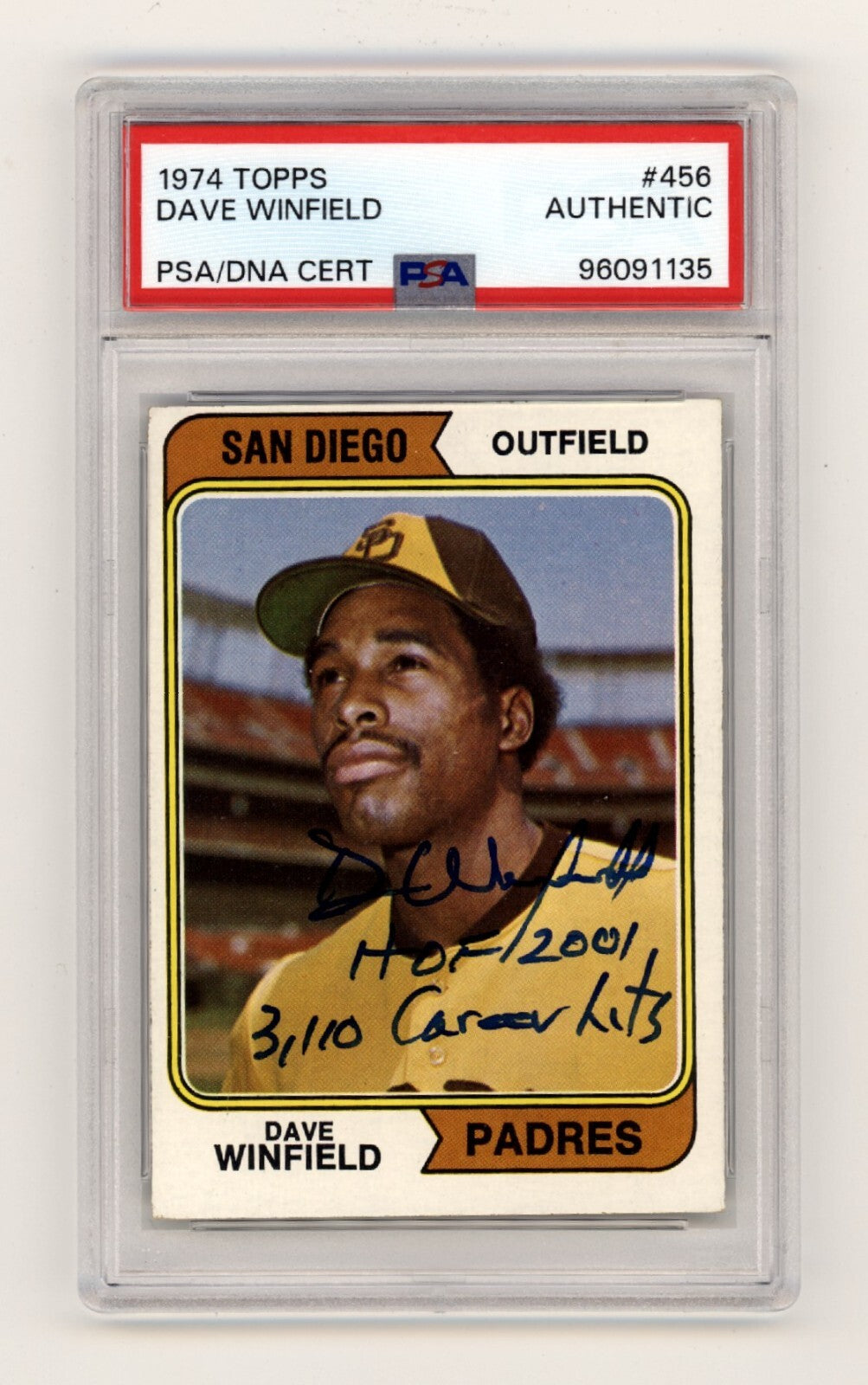 Dave Winfield 1974 Topps 456 Rookie RC Signed w/ HOF Hits Ins PSA Authentic Auto5