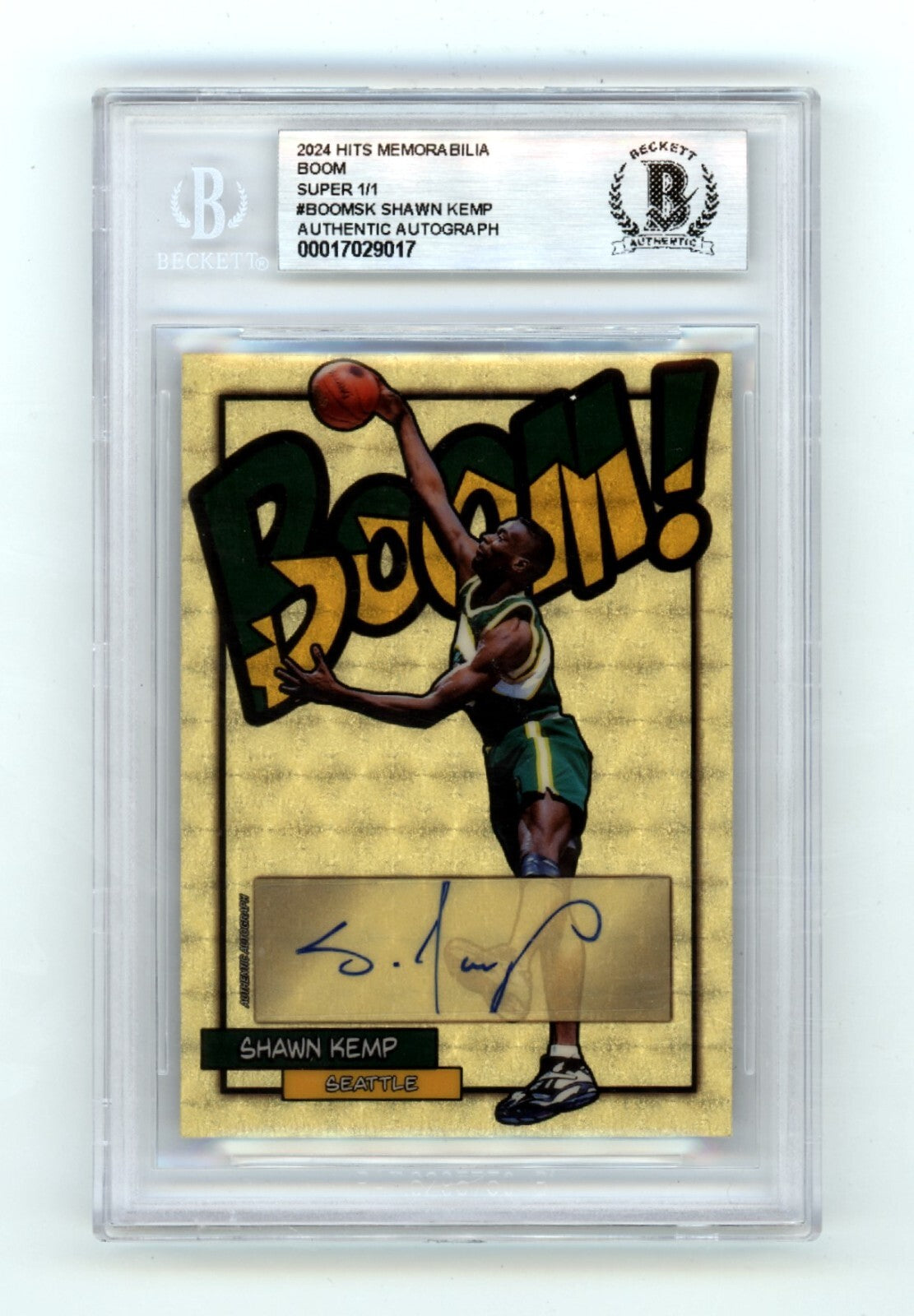 Shawn Kemp 2024 Hits Memorabilia BOOM Super #1/1 Signed BGS BAS Auto Sonics0