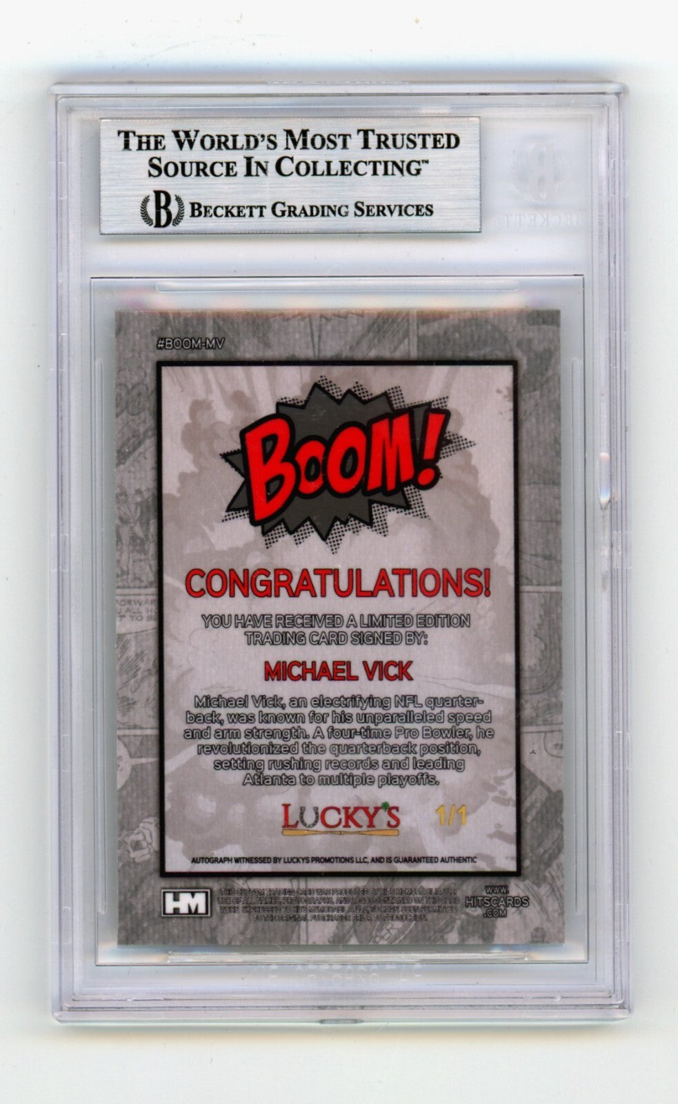 Michael Vick 2024 Hits Memorabilia BOOM Super 1/1 Signed BGS BAS Auto Atlanta1