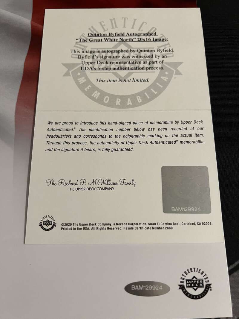 Quinton Byfield Signed Auto 16x20 Photo The Great White North UDA COA Canada2