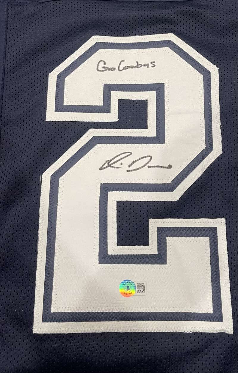 Rico Dowdle Signed Dallas Cowboys Custom Jersey w/ 2 Insc Beckett W BAS COA1