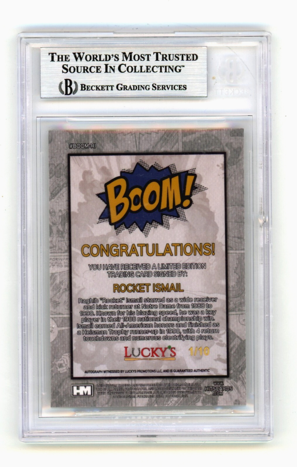 Rocket Ismail 2024 Hits Memorabilia BOOM Gold /10 Signed BGS BAS Auto Notre Dame1