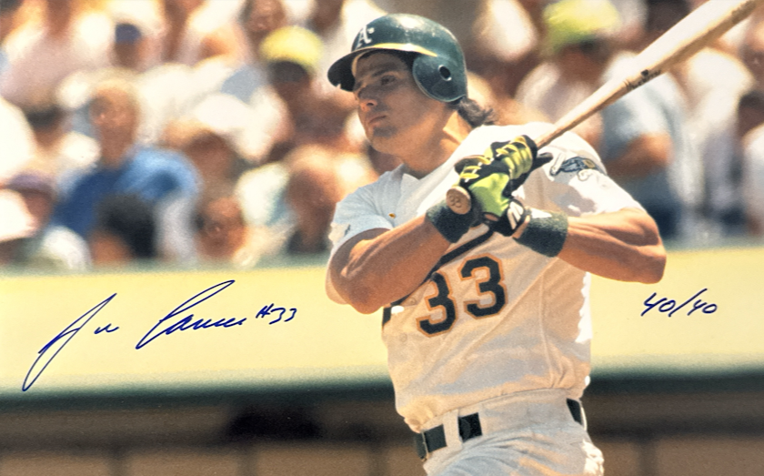 Jose Canseco Signed Athletics 16x20 Photo File with 40/40 inscription JSA COA1