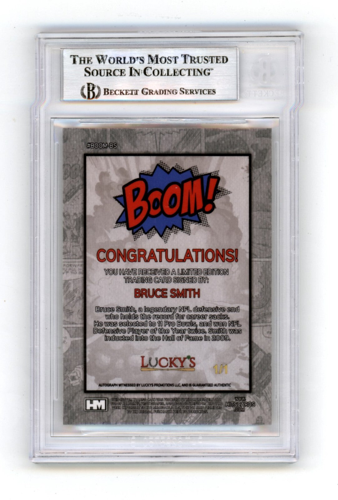 Bruce Smith 2024 Hits Memorabilia BOOM Super #1/1 Signed BGS BAS Auto Bills1