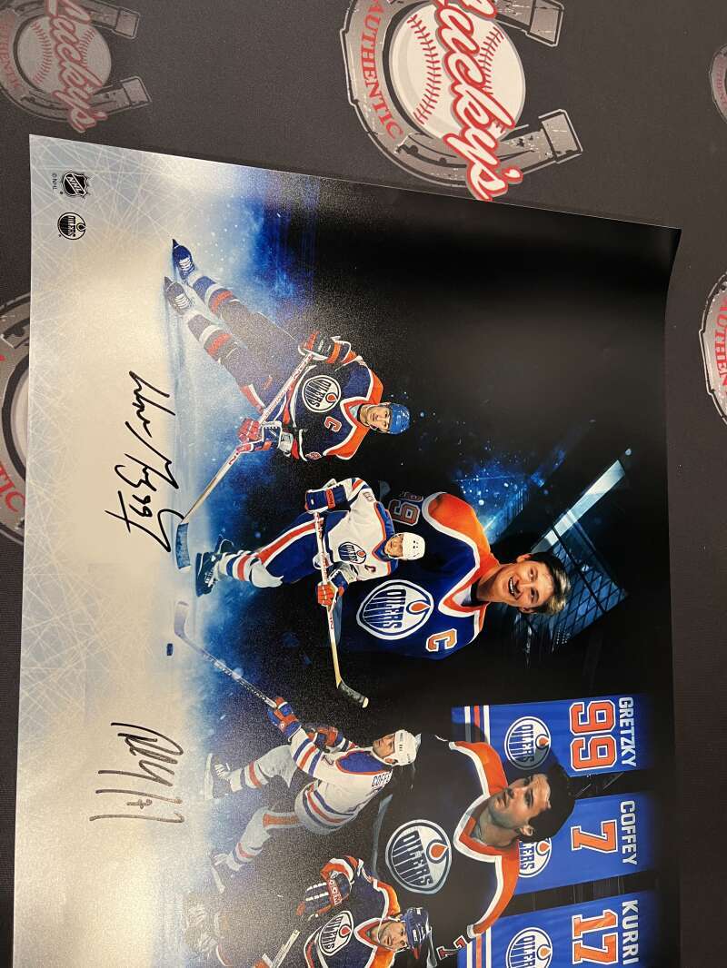 Wayne Gretzky Paul Coffey Jari Kurri Triple Signed Auto 36x18 Photo UDA COA6