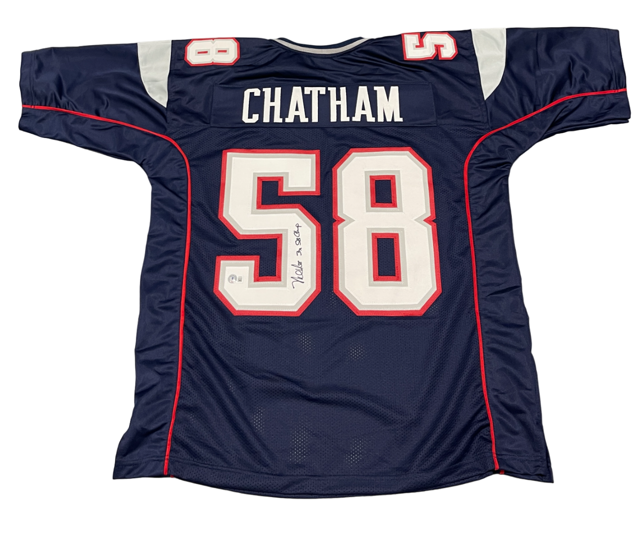 Matt Chatham Signed Patriots Custom Jersey w/ 3x SB Champ Beckett Wit BAS COA0