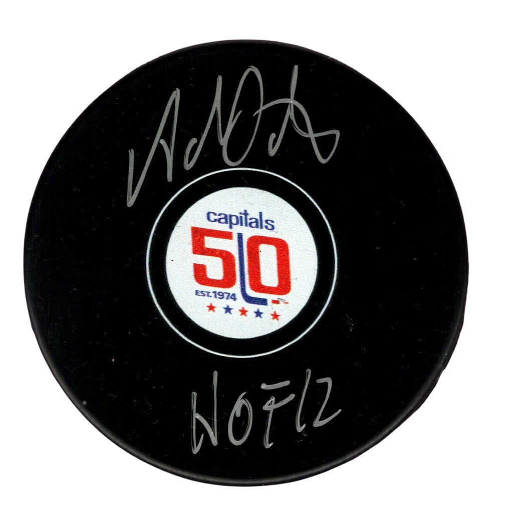 Adam Oates Signed Auto Capitals 50th Anniversary Puck w/ HOF 12 Beckett BAS COA0