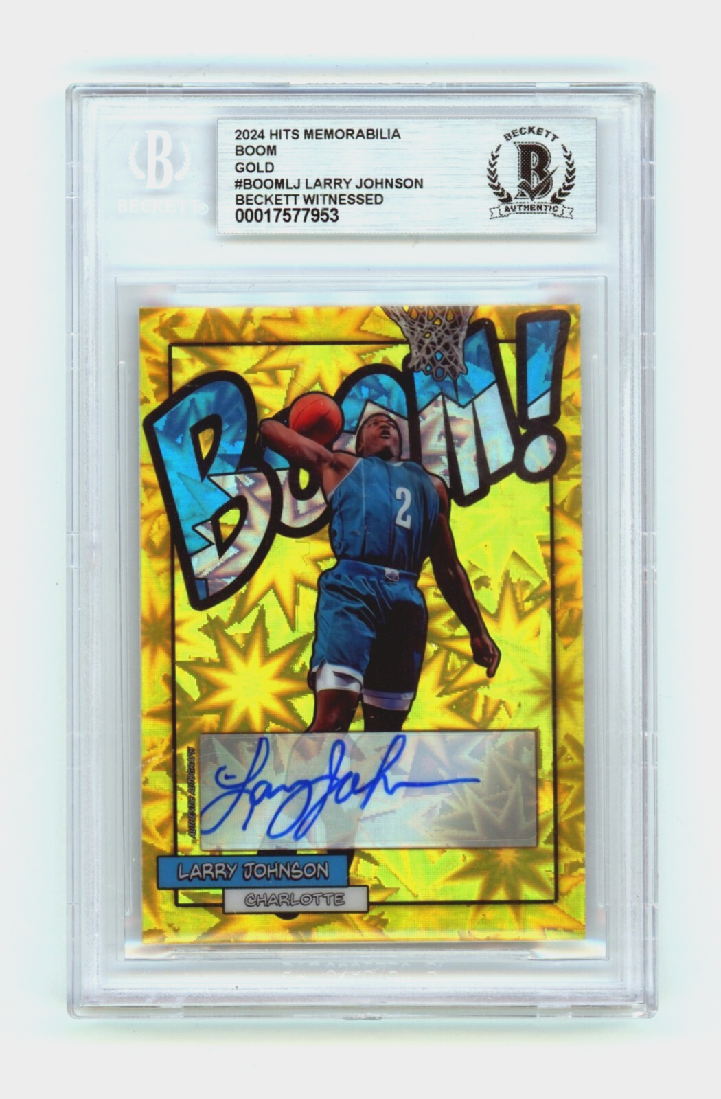 Larry Johnson 2024 Hits Memorabilia BOOM Gold /10 Signed BGS BAS Auto Charlotte0