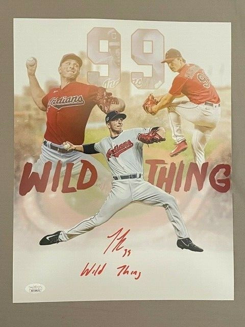 James Karinchak Signed Autographed Indians 11x14 Photo w/ Wild Thing JSA W COA0