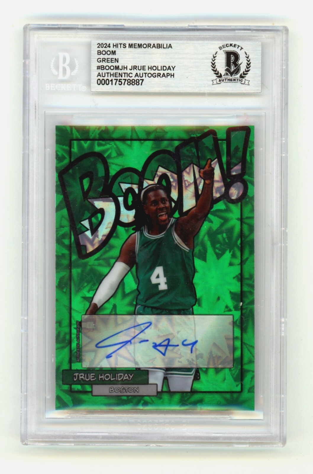 Jrue Holiday 2024 Hits Memorabilia BOOM Green /4 Signed BGS BAS Auto Boston0