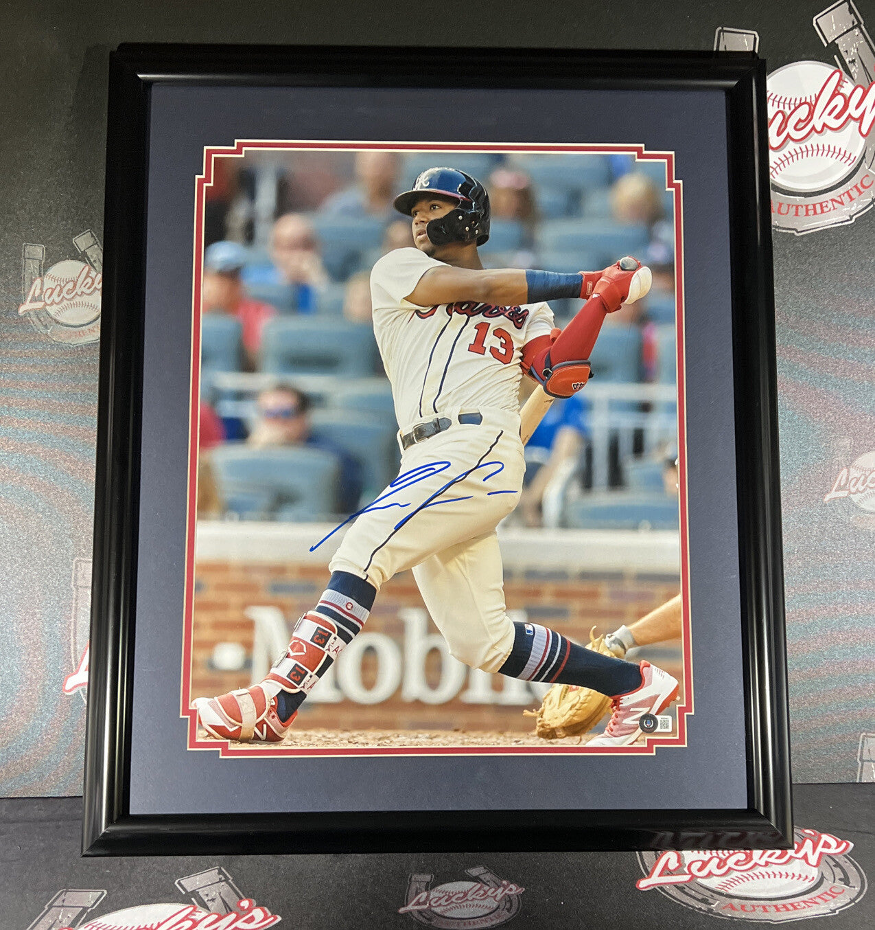 Ronald Acuna Jr Signed Framed 16x20 Photo Braves Beckett Witness BAS COA #10