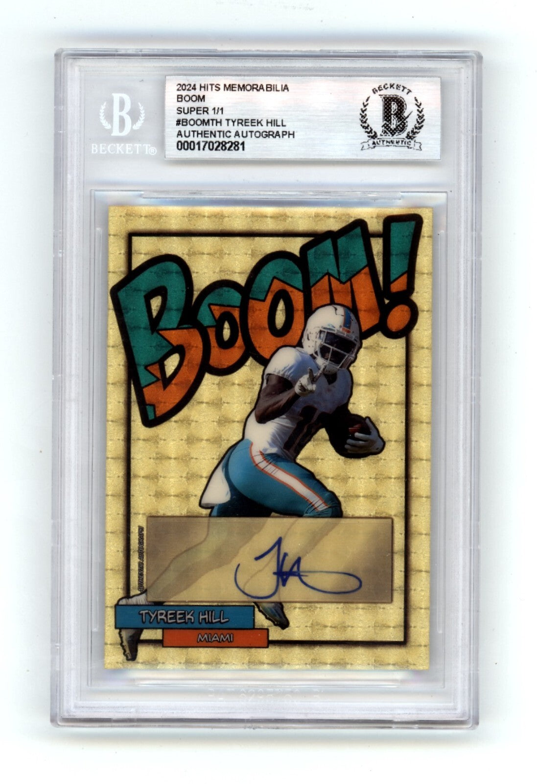 Tyreek Hill 2024 Hits Memorabilia BOOM Super #1/1 Signed BGS BAS Auto Dolphins0