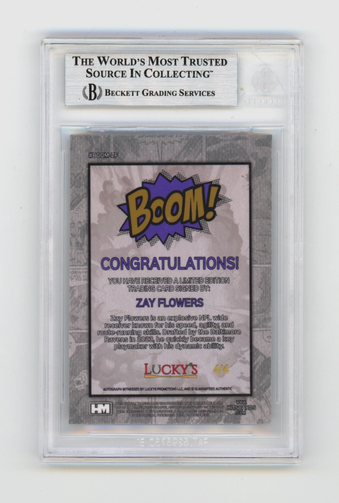 Zay Flowers 2024 Hits Memorabilia BOOM Purple JSY # 4/4 Signed BGS BAS Auto1