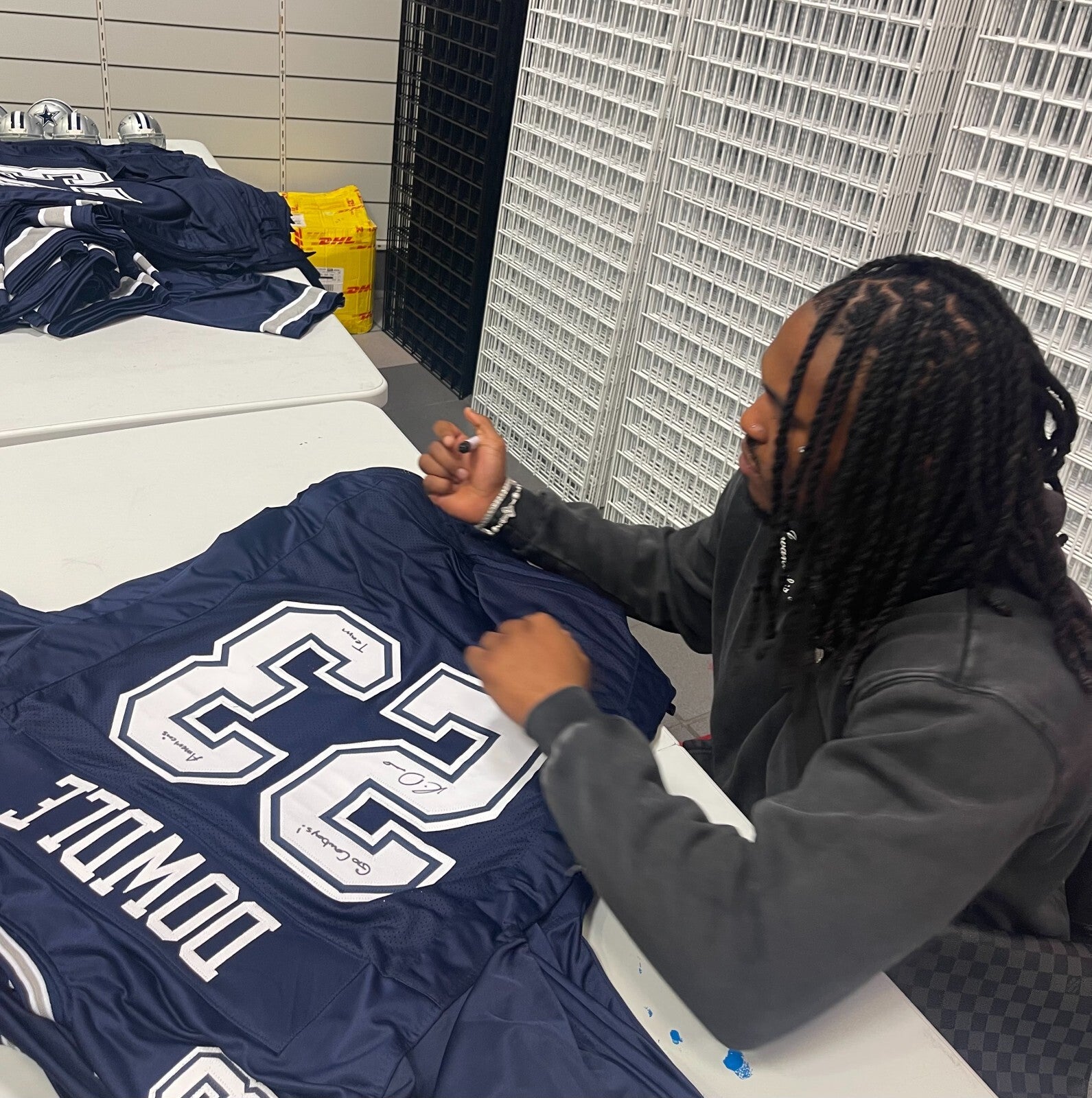 Rico Dowdle Signed Dallas Cowboys Custom Jersey w/ 2 Insc Beckett W BAS COA5