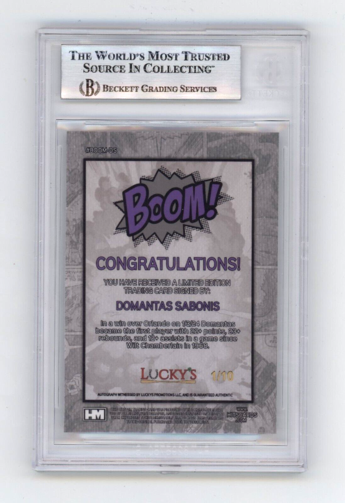 Domantas Sabonis 2024 Hits Memorabilia BOOM Silver /10 Signed BGS BAS Auto Kings1