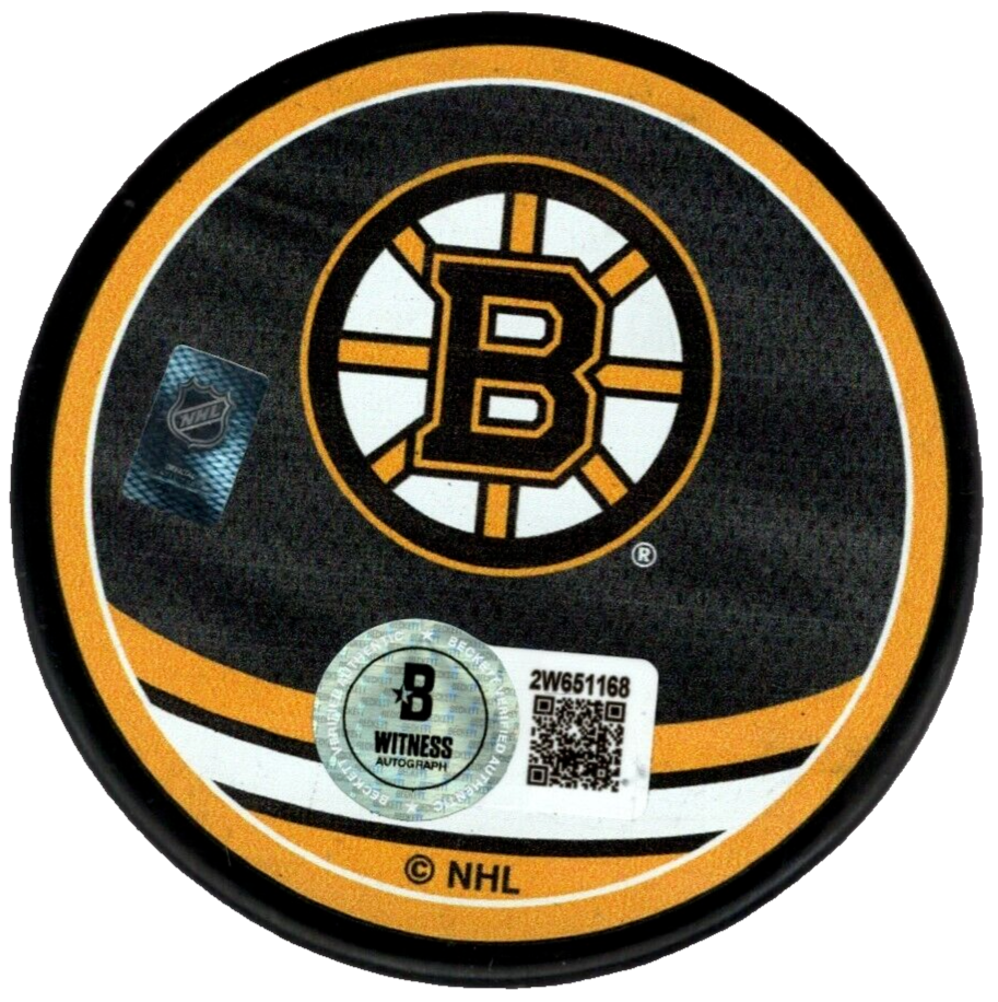 Adam Oates Signed Bruins Reverse Retro Puck w/ HOF 12 Beckett Wit BAS COA1