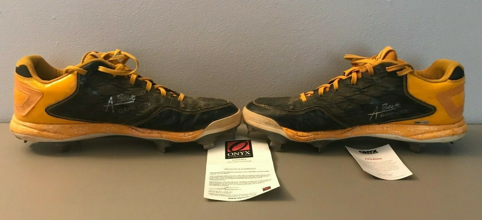 Austin Beck Signed Auto Autographed Game Used Cleats (PAIR) Onyx COA Athletics0
