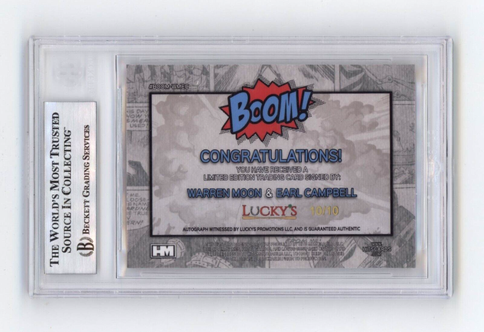 Warren Moon & Earl Campbell 2024 Hits BOOM Gold #/10 Dual Signed BGS BAS Auto1