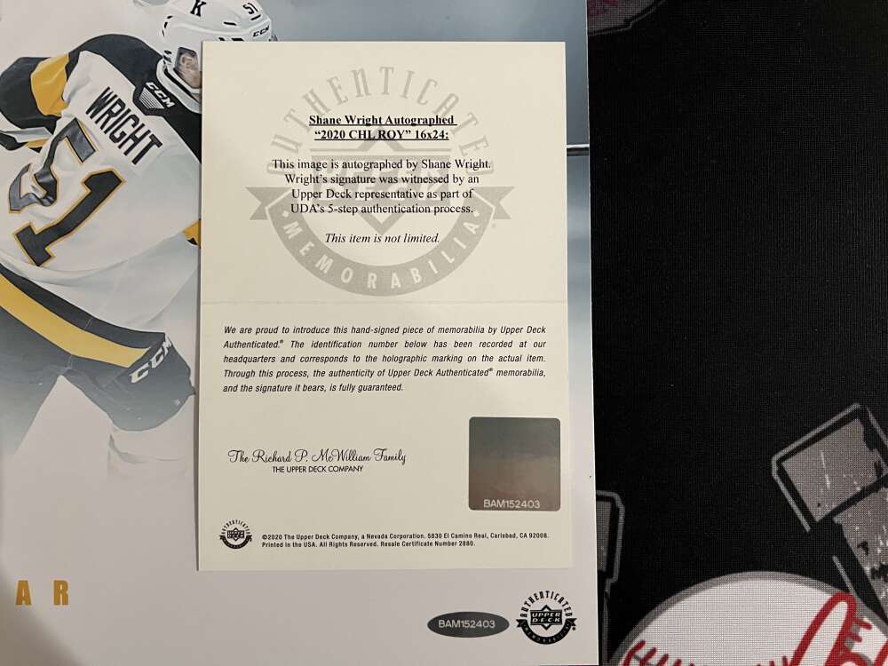 Shane Wright Signed Auto 16x24 Photo 2020 CHL ROY Upper Deck UDA COA QTY Kraken2