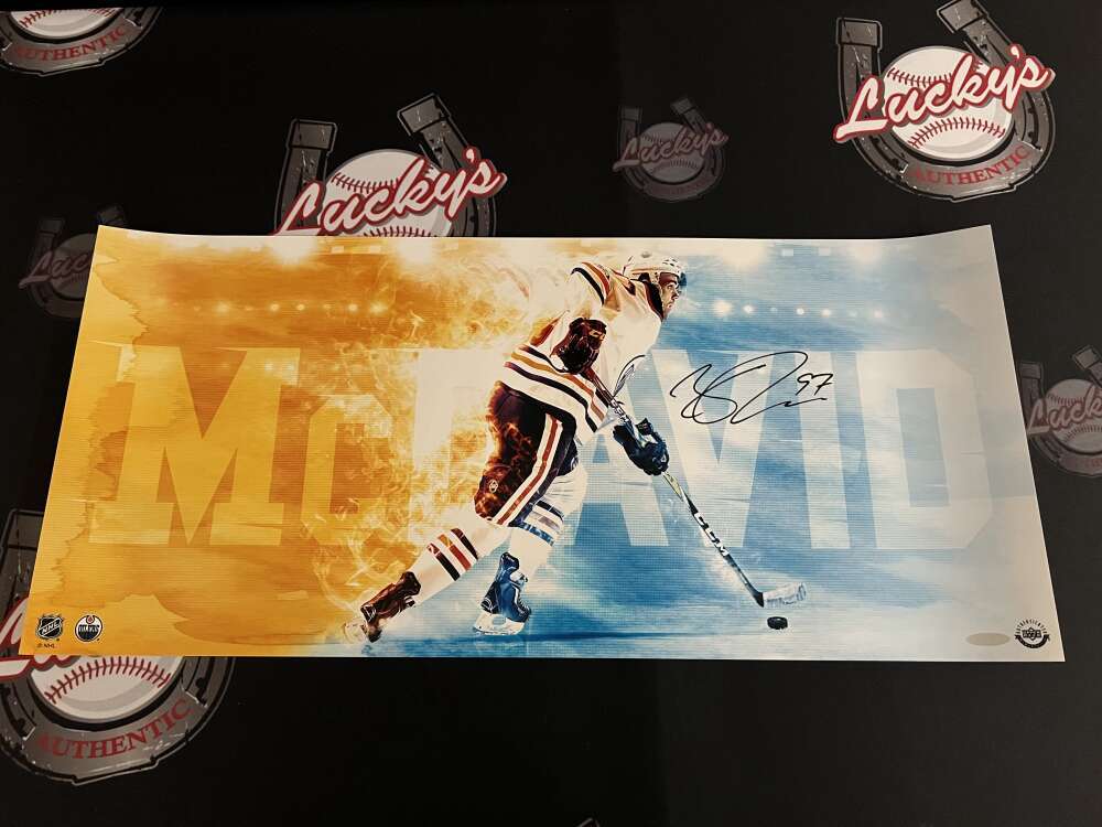 Connor McDavid Signed 12x26 Photo "Fire Speed" Upper Deck UDA COA Oilers A0