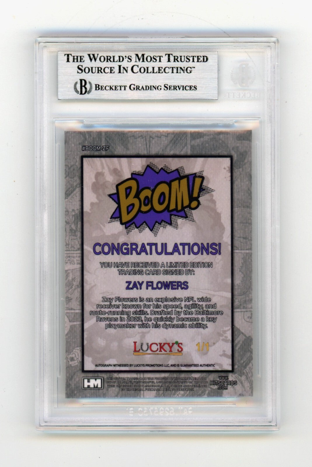 Zay Flowers 2024 Hits Memorabilia BOOM Super 1/1 Signed BGS BAS Auto Ravens1