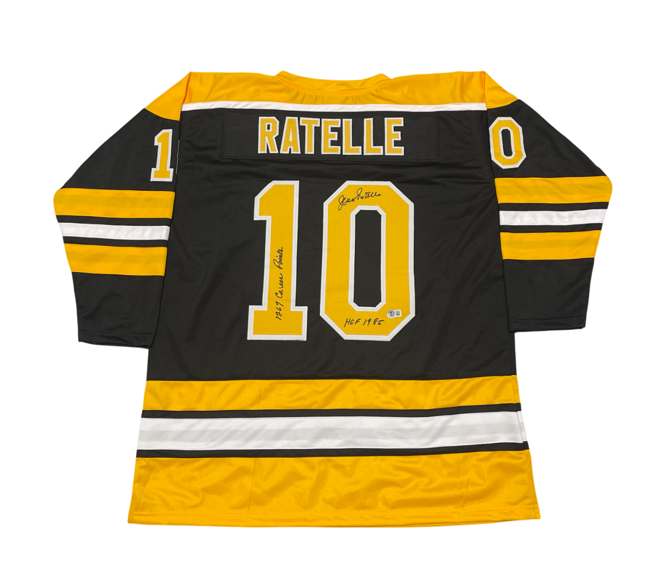 Jean Ratelle Signed Boston Bruins Custom Jersey w 2 Insc Beckett Witness BAS COA0