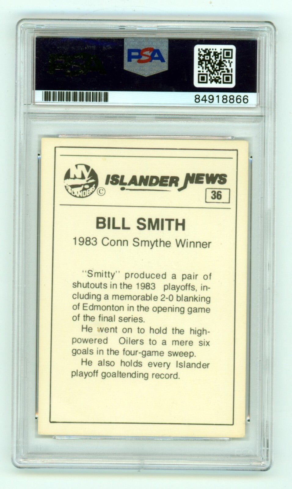 Billy Smith 1983-84 Islander News #36 Signed PSA Authentic Auto Islanders HOF1