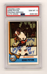 Dennis Potvin 1974-75 O-Pee-Chee OPC 195 RC w/ HOF + ROY Ins Signed PSA 10 Auto0