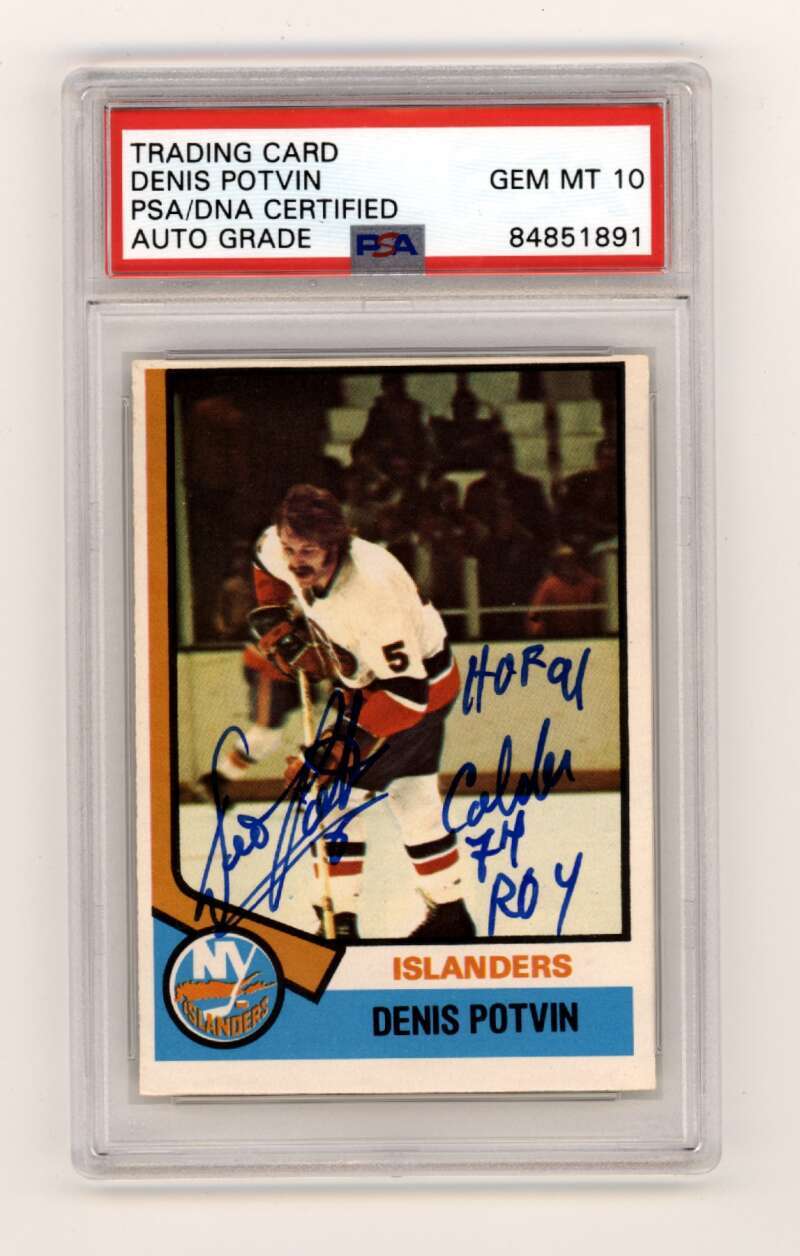 Dennis Potvin 1974-75 O-Pee-Chee OPC 195 RC w/ HOF + ROY Ins Signed PSA 10 Auto0