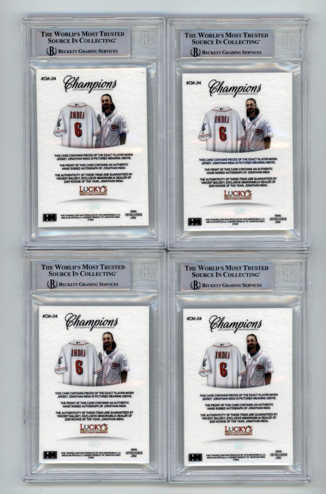 Jonathan India 2021 Hits Memorabilia Champions Ice Patch Auto RC #/6 BGS1